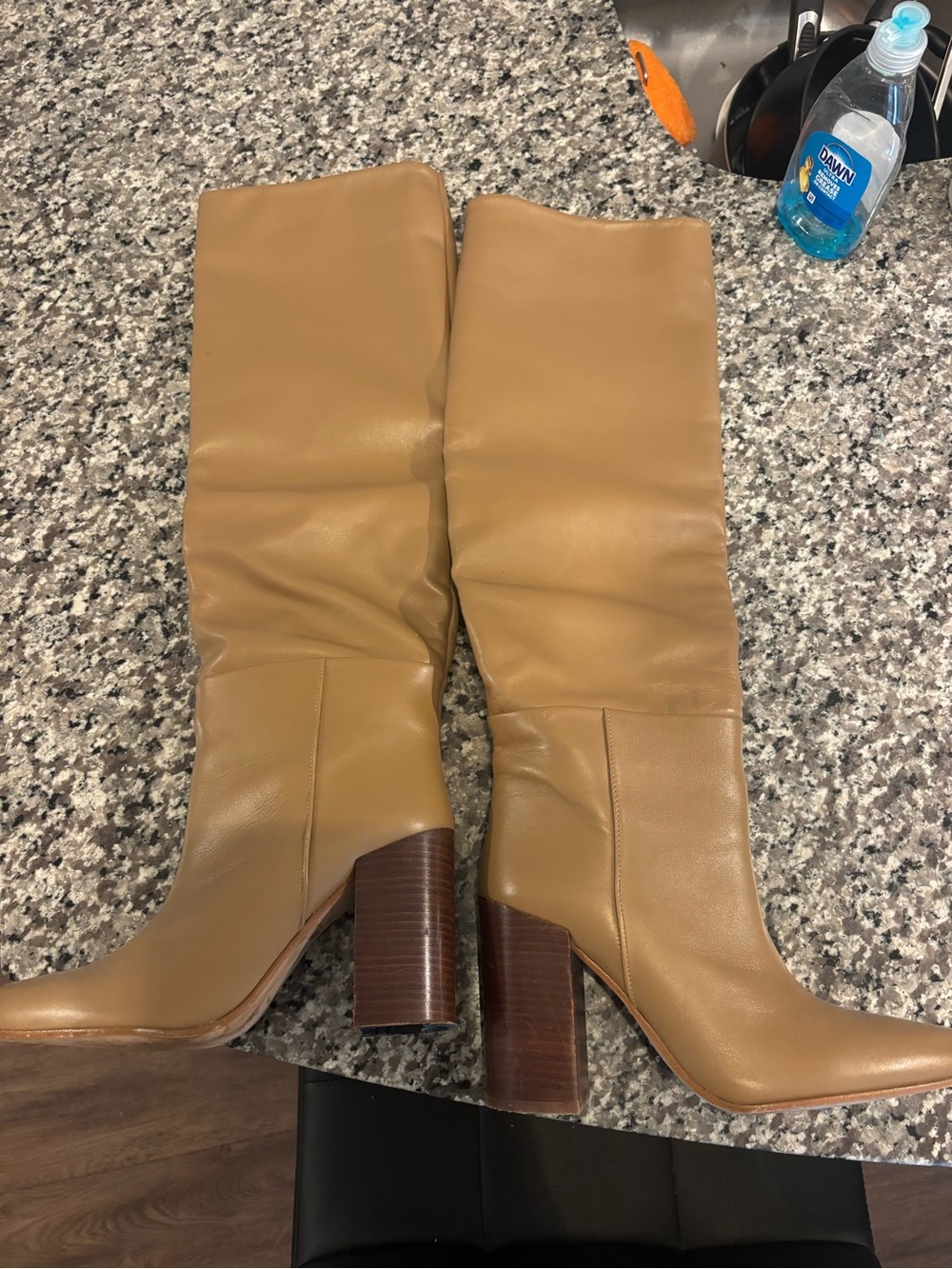 Zara Tall Tan Leather Block-Heel Women's Boots